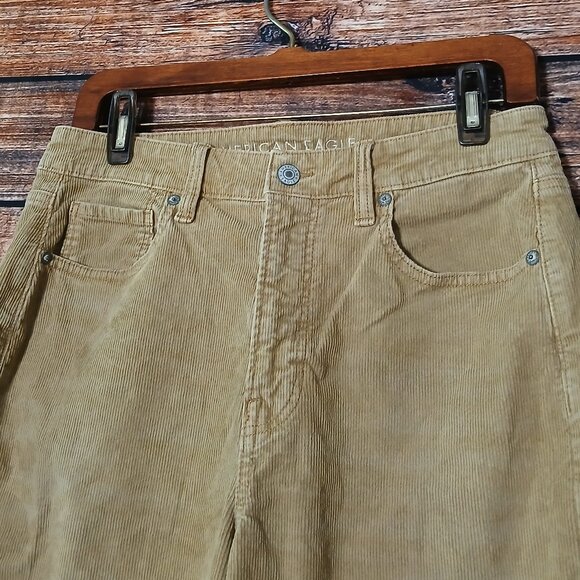 American Eagle Pants Size 8 Long Corduroy Mom Straight Jean Khaki Tan High Rise - Picture 4 of 11
